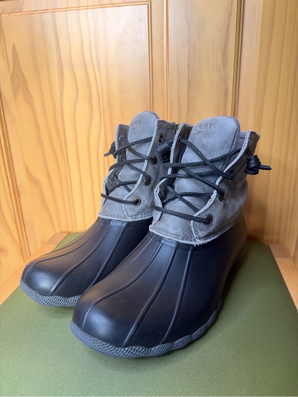 Sperry Gray and Black Duck Boots
